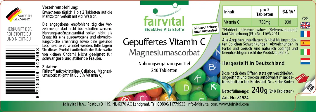Gebufferde vitamine C als magnesiumascorbaat - 240 tabletten