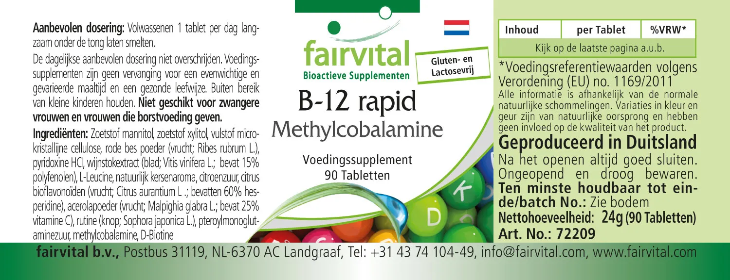 B-12 rapid Methylcobalamine - 90 sublinguale tabletten