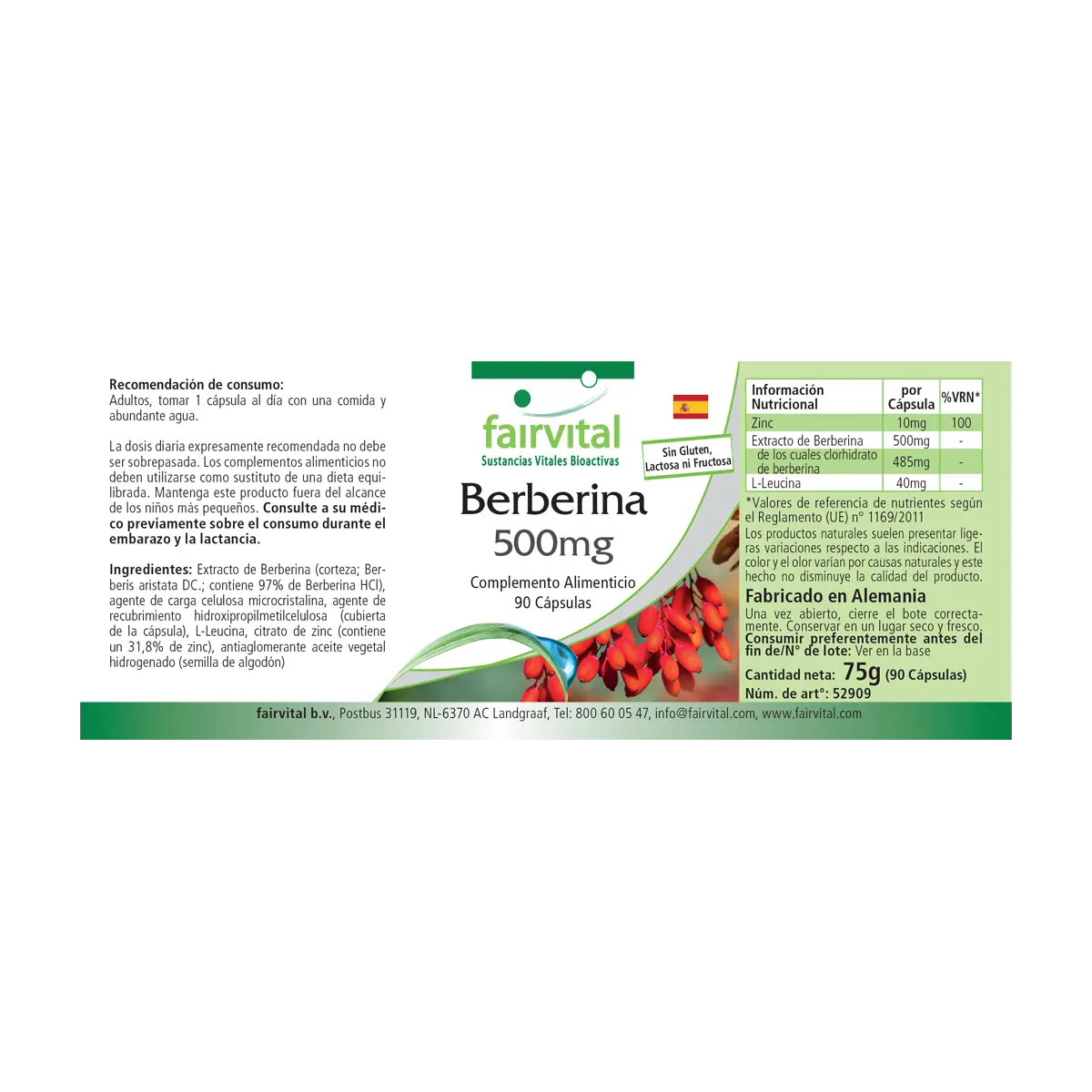 Berberina 500mg - 90 capsule