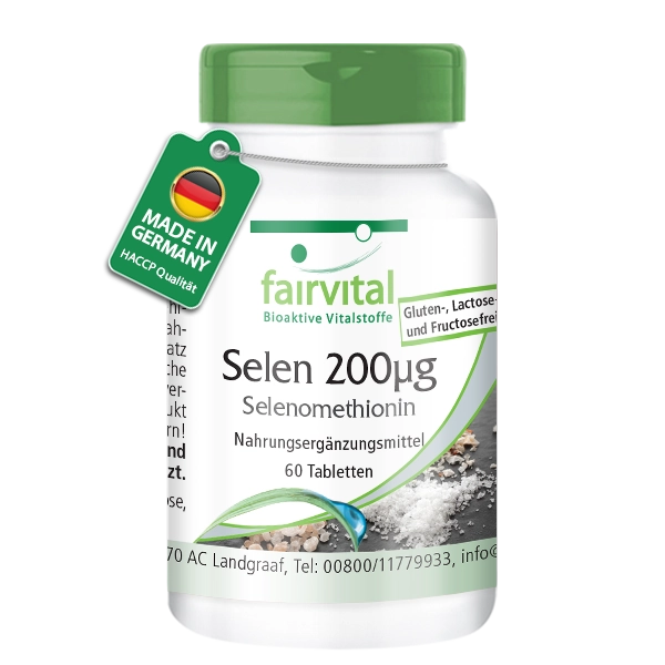 Selen 200µg Selenomethionin - 60 Tabletten - für Schilddrüse, Haare, Immunsystem - abgedeckter Bedarf - Hochdosiert und Vegan | Fairvital