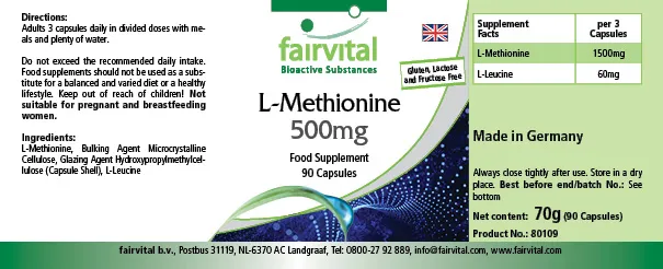 L-Metionina 500mg - 90 Cápsulas