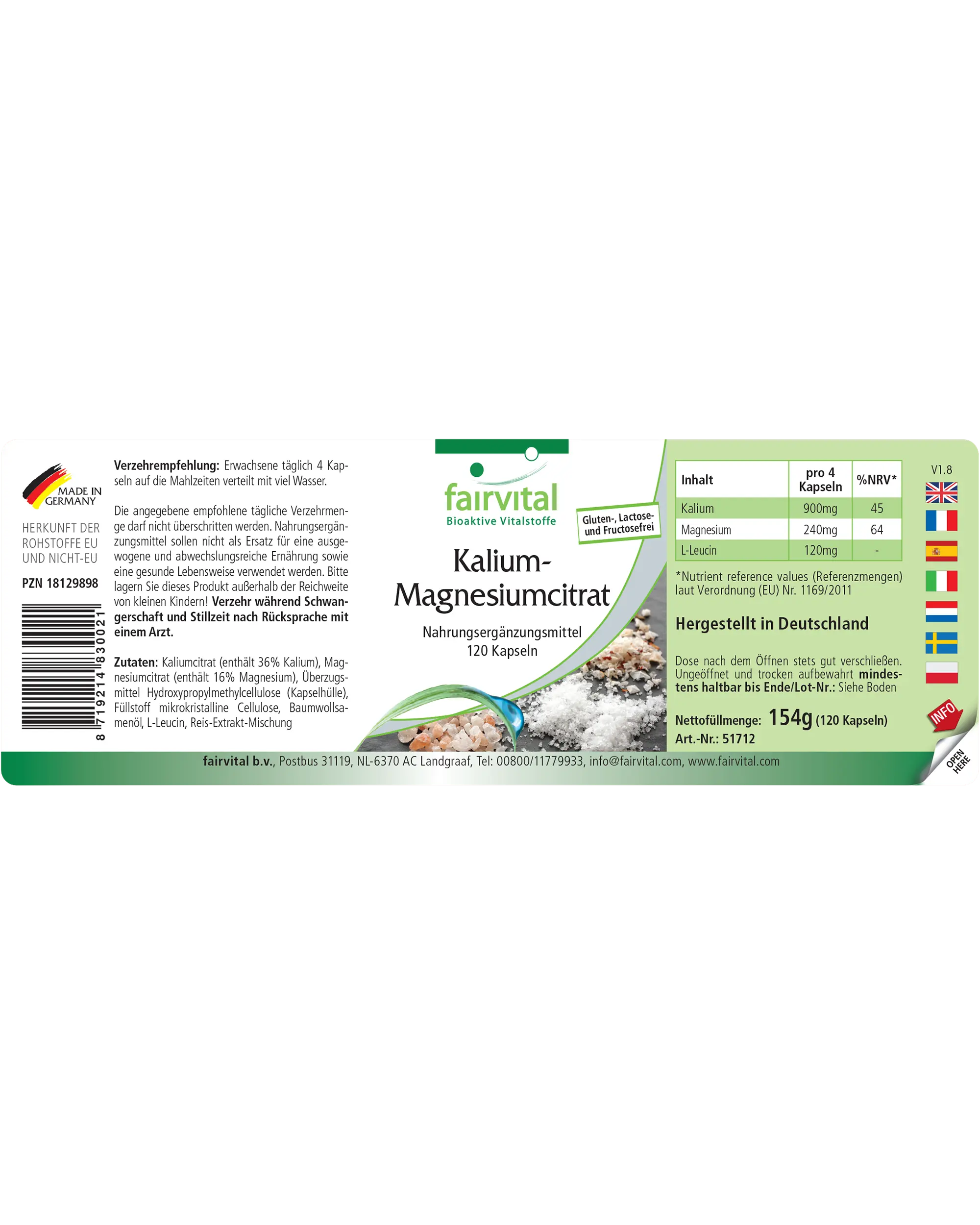 Kalium-Magnesiumcitrat - 120 Kapseln - für Muskeln, Knochen, Blutdruck uvm. - Vegan | Fairvital Kalium-Magnesiumcitrat - 120 Kapseln - für Muskeln, Knochen, Blutdruck uvm. - Vegan | Fairvital