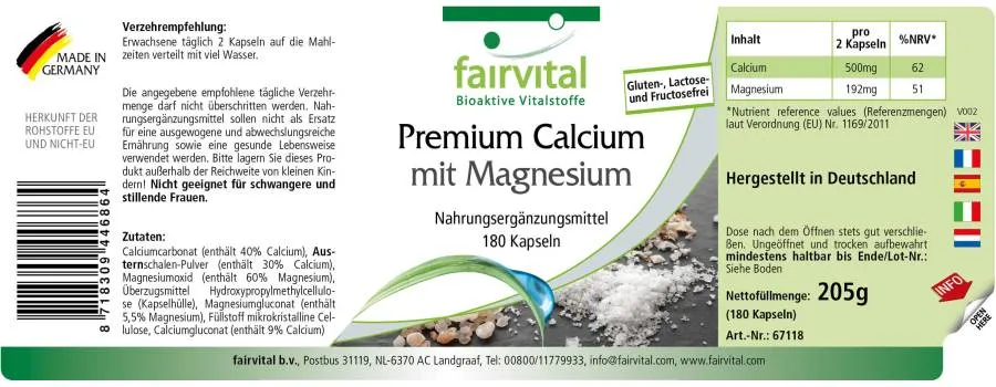 Premium Calcium avec Magnésium - 180 gélules