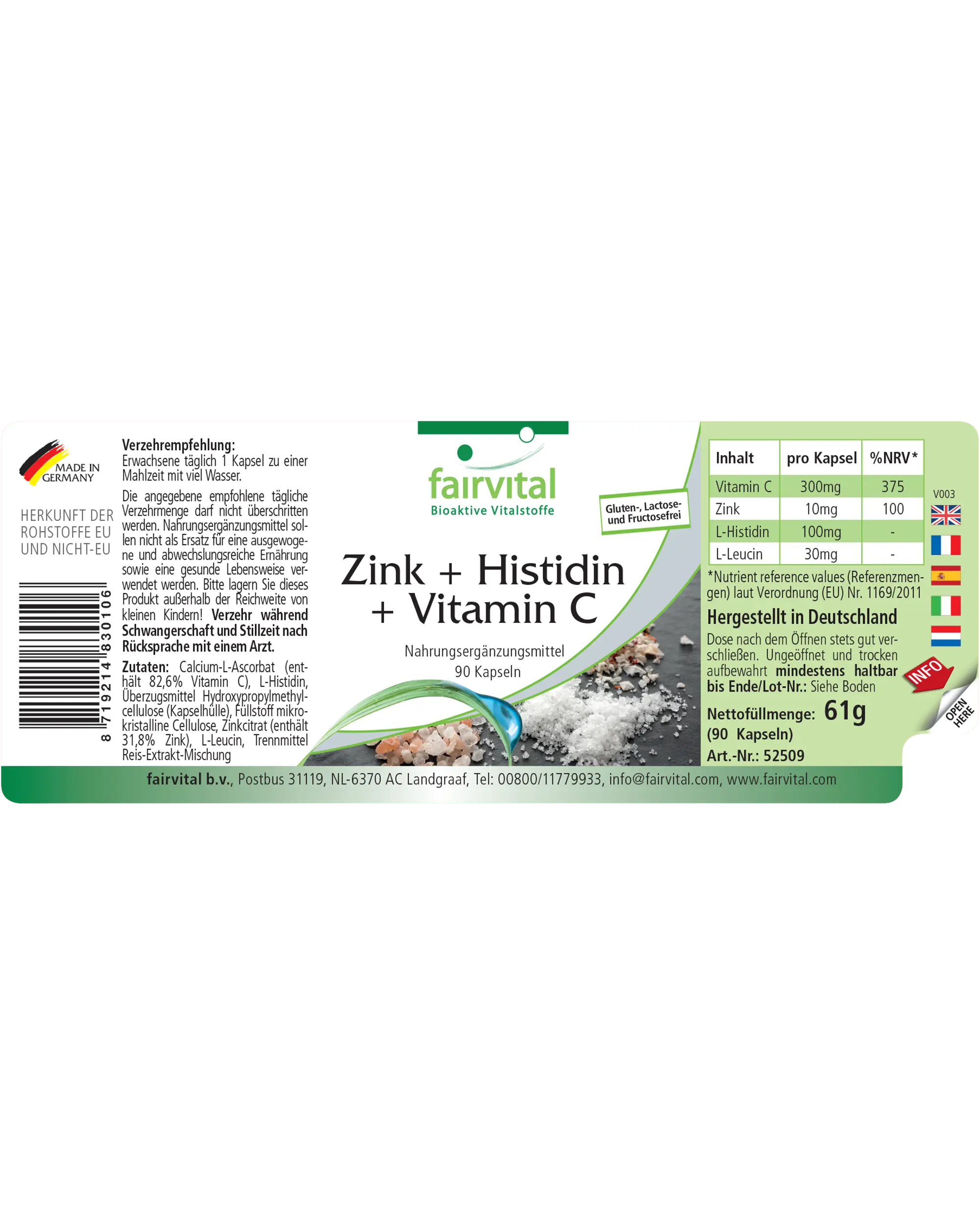 Zinc + Histidine + Vitamine C - 90 Capsules