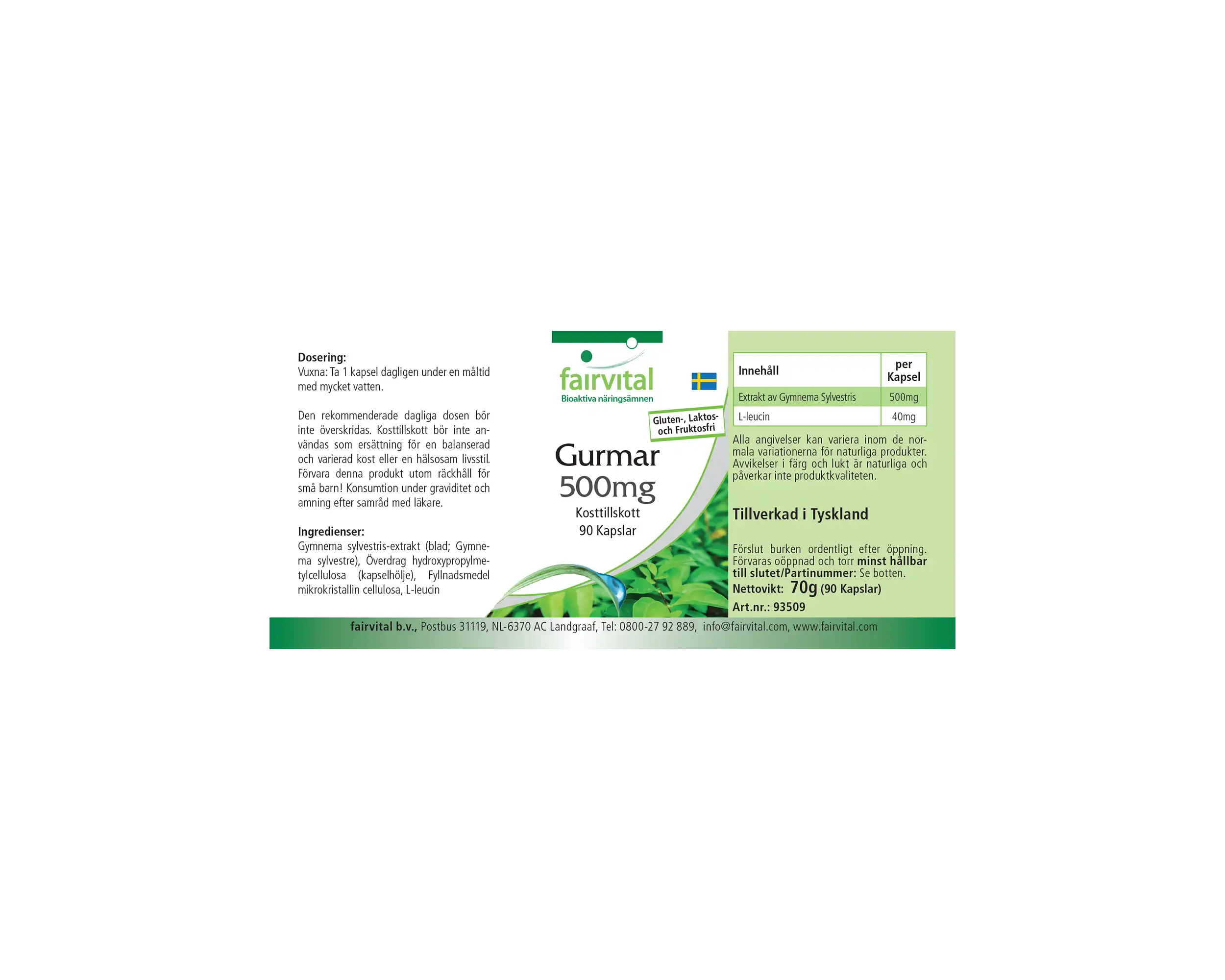 Gurmar 500mg – Gymnema Sylvestre – 90 Cápsulas – Vegano | Fairvital