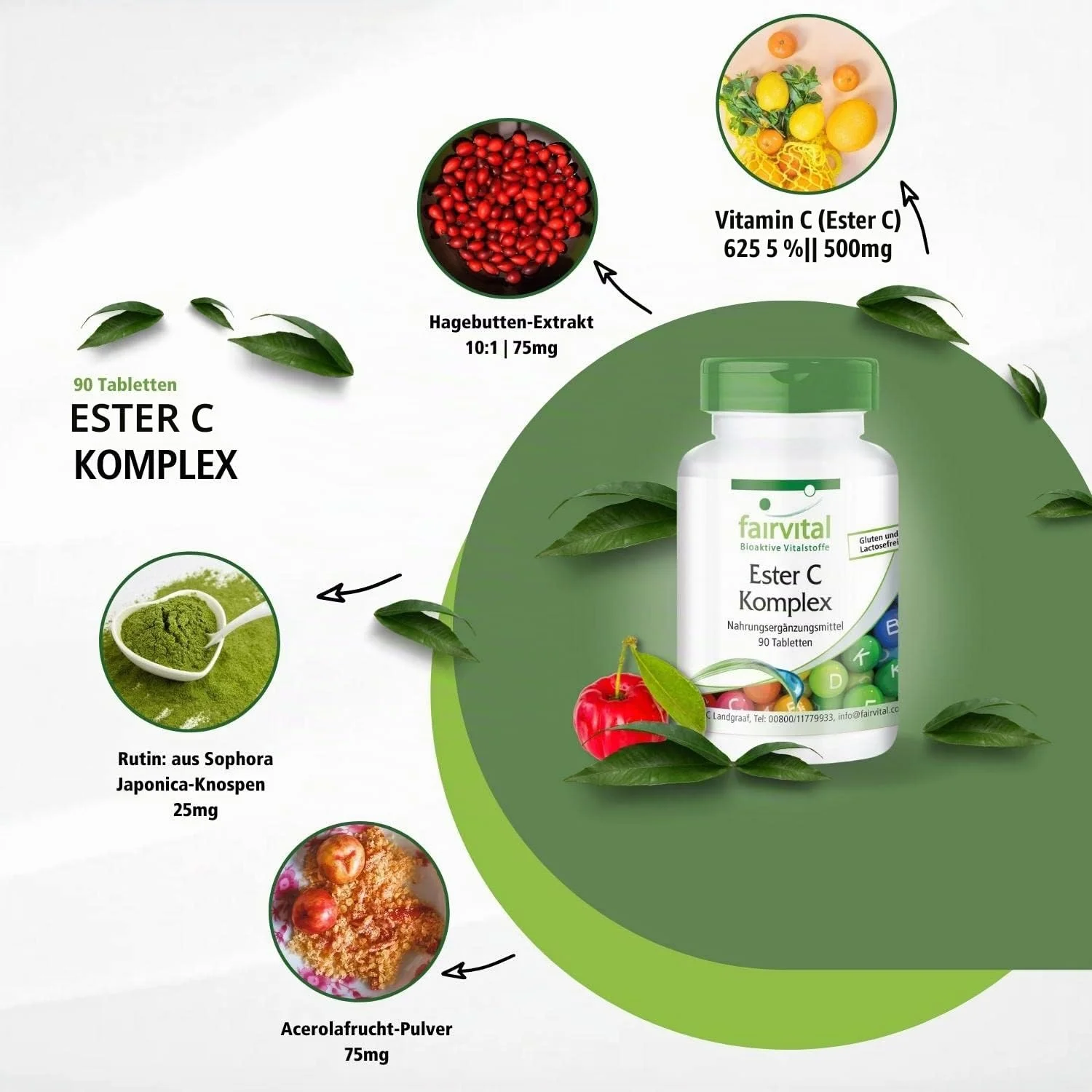 Ester C Komplex - 90 Tabletten -  gepuffertes Vitamin C (magenfreundlich) - für Immunsystem, Kollagenbildung uvm. - schluckfreundlich | Fairvital