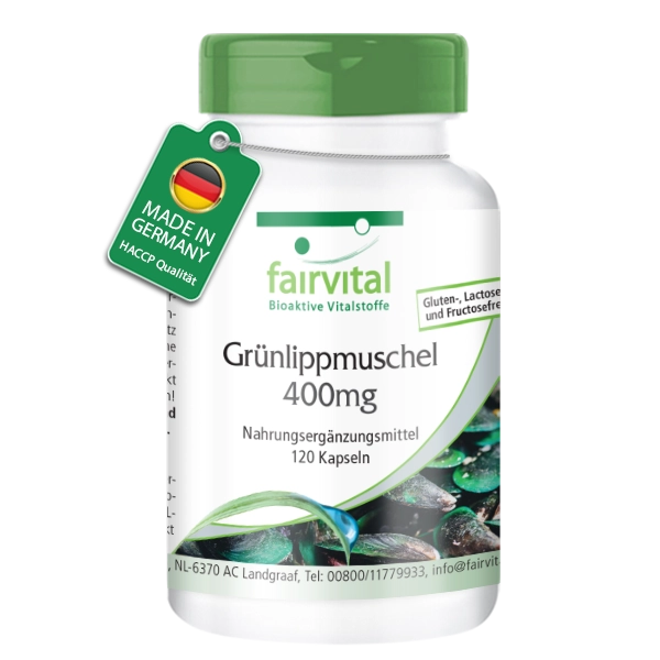 Grünlippmuschel 400mg - 120 Kapseln - mit Vitamin E - für Zellschutz - Hochdosiert | Fairvital