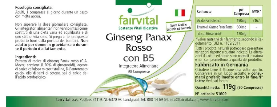 Panax Ginseng Rouge avec B5 - 90 comprimés