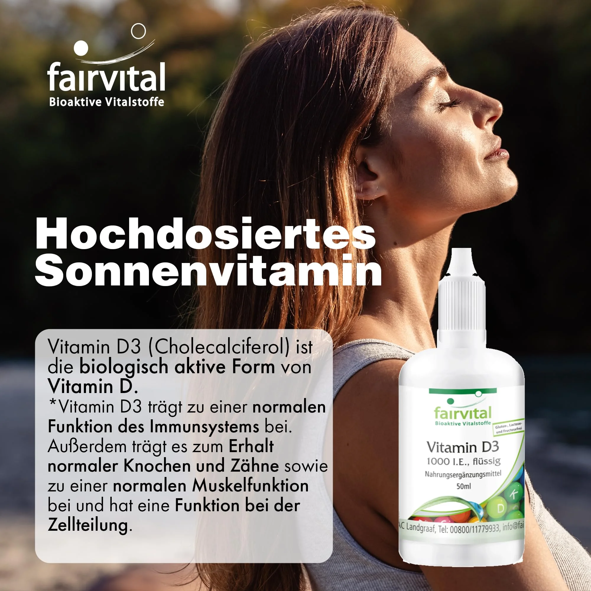 Vitamin D3 flüssig 1000 I.E. pro Tropfen - abgedeckter Bedarf | Fairvital