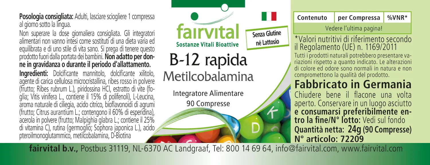 B12 rapid Metilcobalamina - 90 comprimidos sublinguales