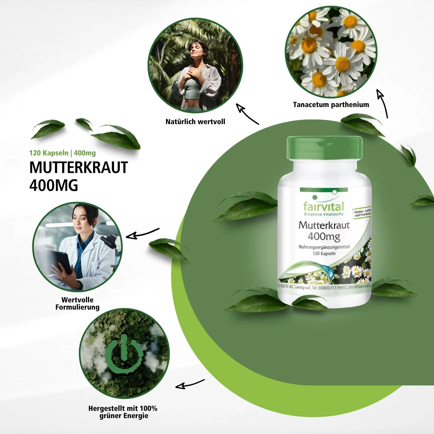 Mutterkraut 400mg - 120 Kapseln - Tanacetum parthenium - Feverfew - Vegan | Fairvital