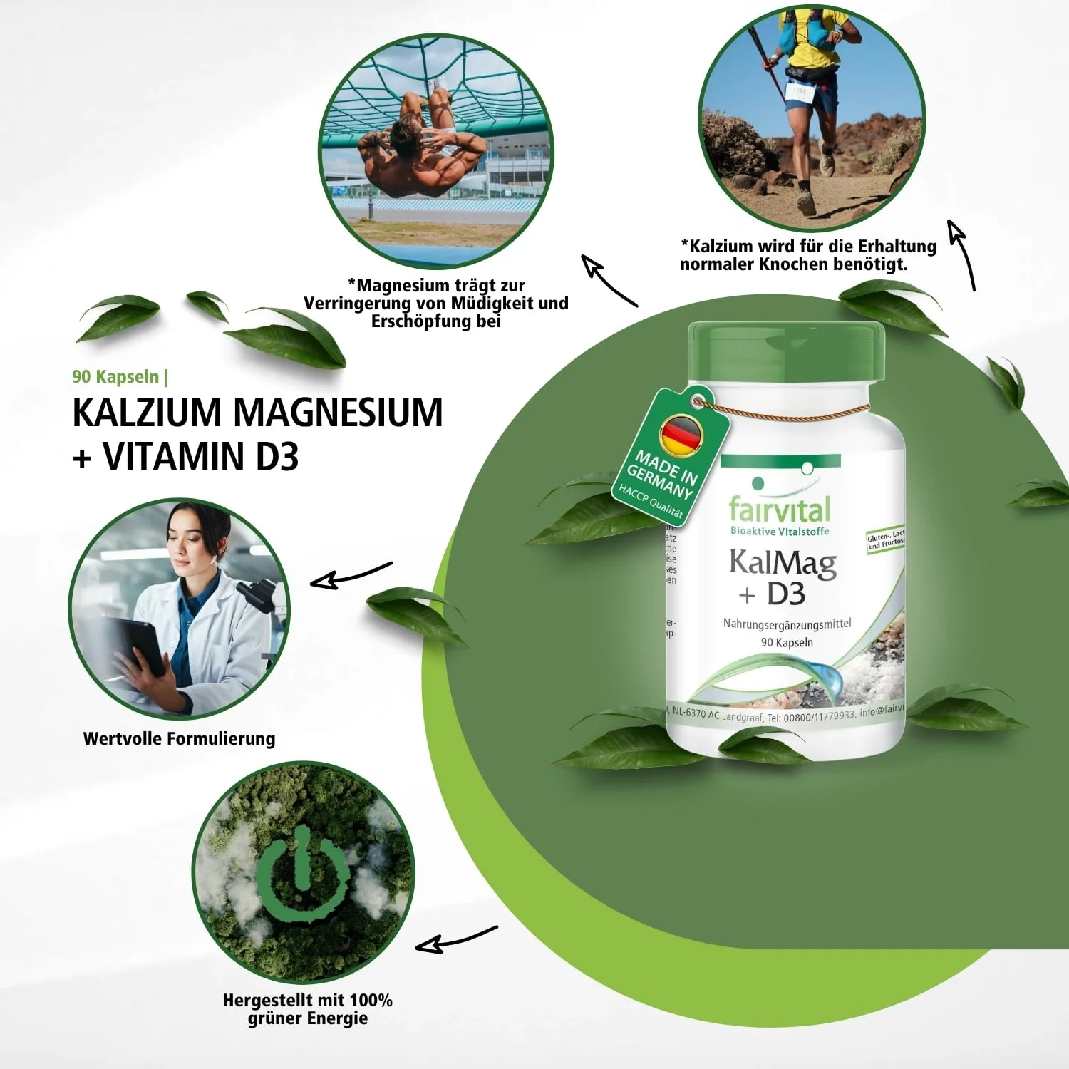 KalMag + D3 - 90 Kapseln - Calcium; Magnesium; Vitamin D3 - für Blutdruck; Muskeln; Knochen; uvm. | Fairvital