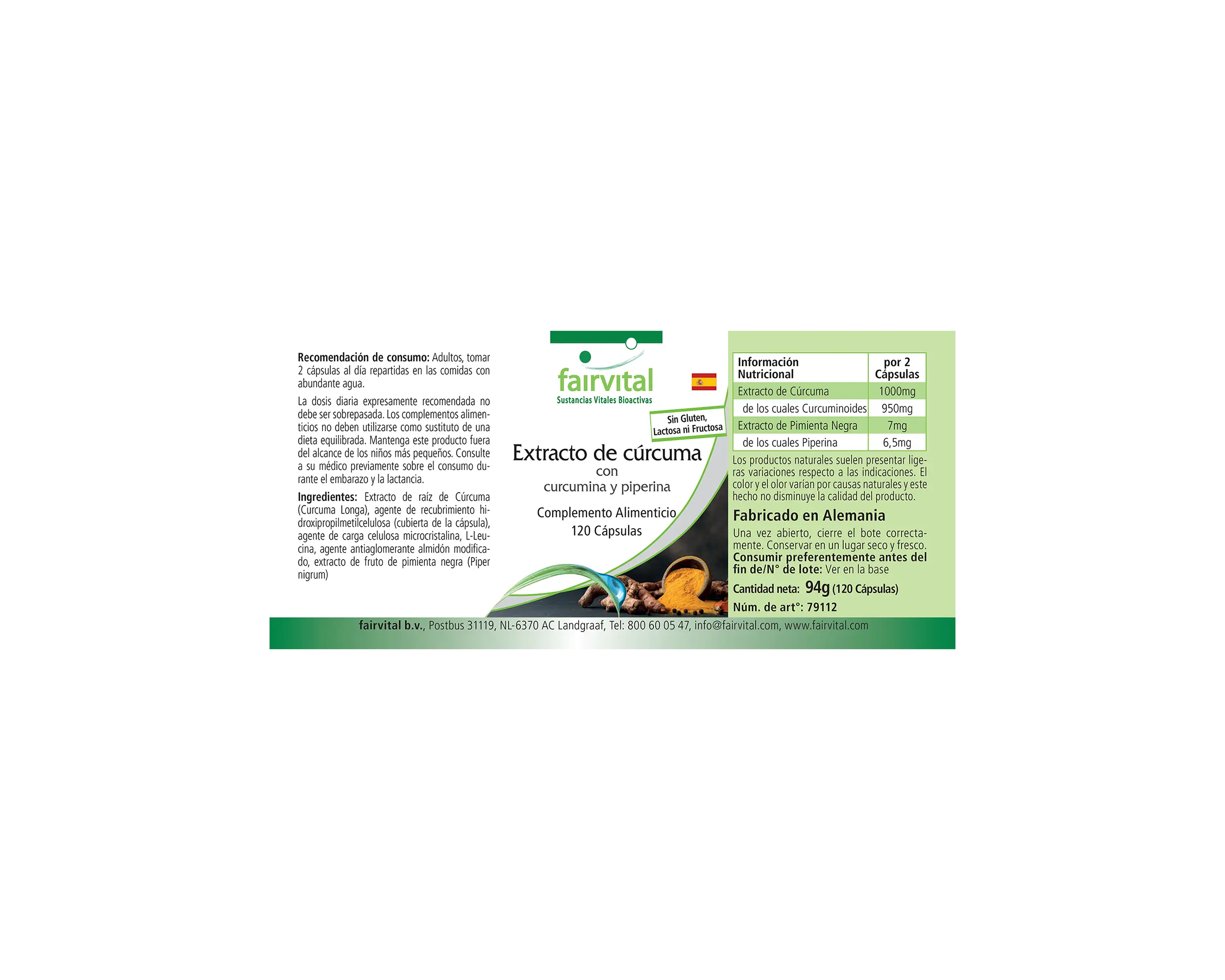Turmeric Extract with Curcumin & Piperine - 120 Capsules - Vegan | Fairvital
