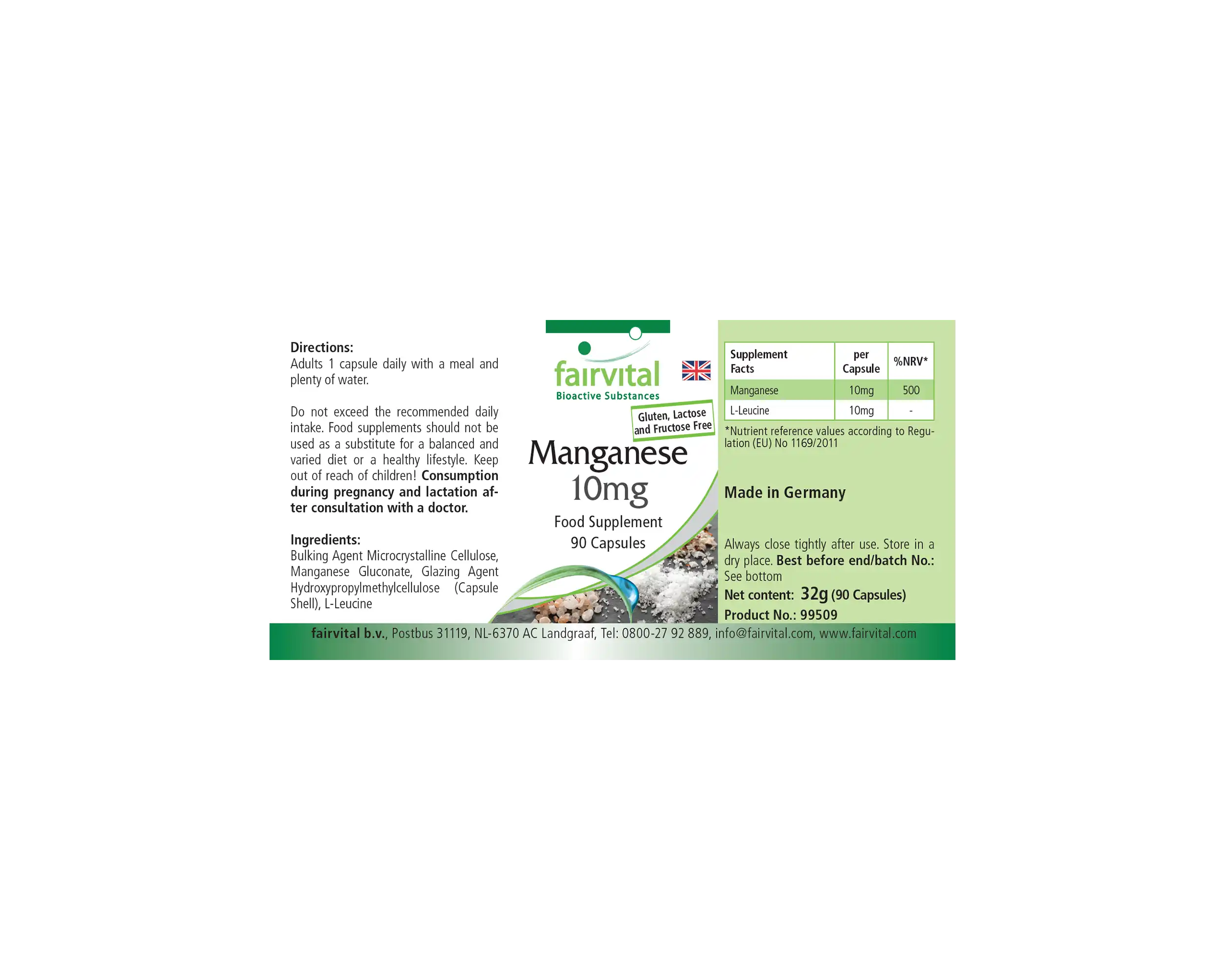 Mangan Kapseln 10mg - 90 Kapseln - Hochdosiert- Vegan | Fairvital