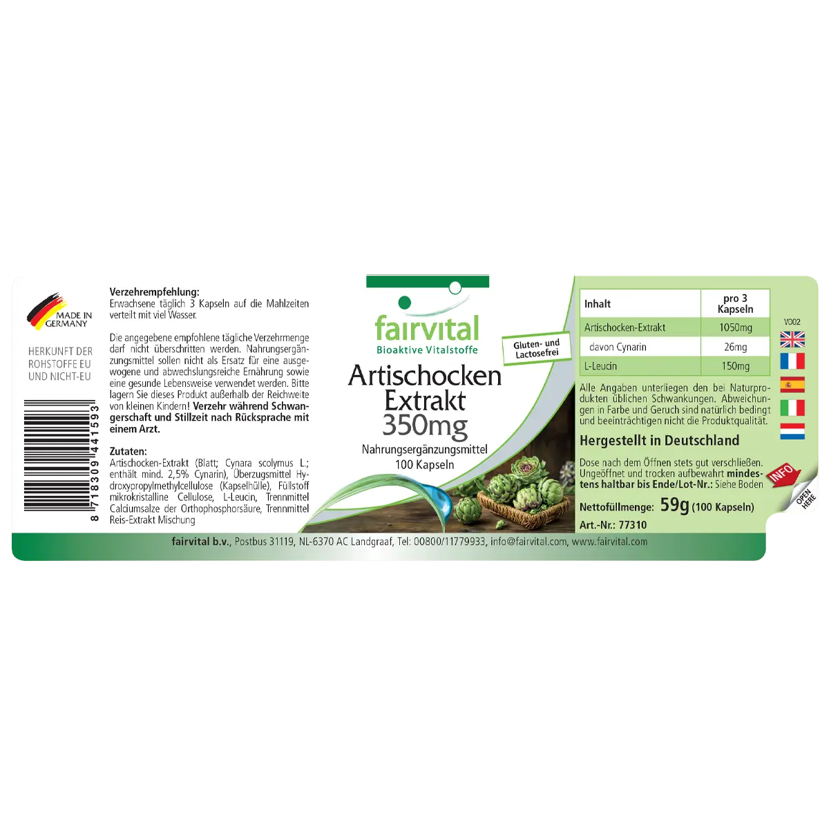 Artischocken Extrakt 350mg - mit 2,5% Cynarin - Vegan | Fairvital Artischocken Extrakt 350mg - mit 2,5% Cynarin - Vegan | Fairvital