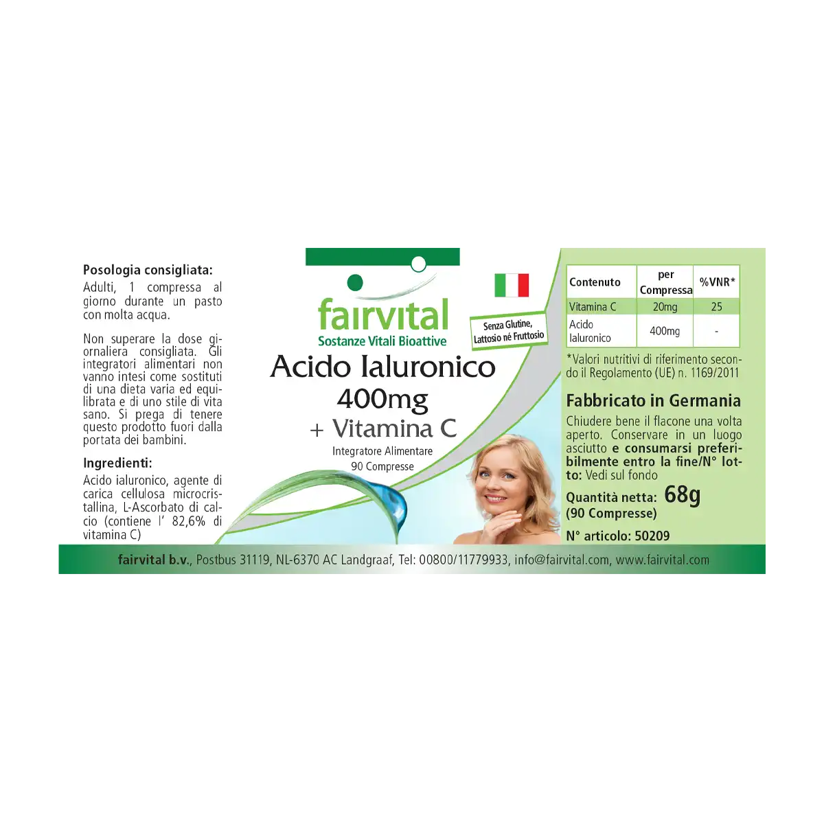 Ácido Hialurónico 400mg + Vitamina C - 90 comprimidos