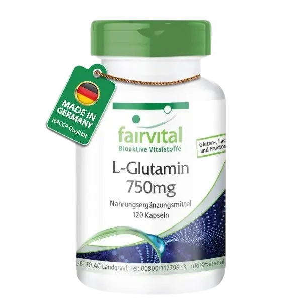 L-Glutamin Kapseln 750mg - 120 Kapseln - Hochdosiert- Vegan- freie Form der Aminosäure | Fairvital L-Glutamin Kapseln 750mg - 120 Kapseln - Hochdosiert- Vegan- freie Form der Aminosäure | Fairvital