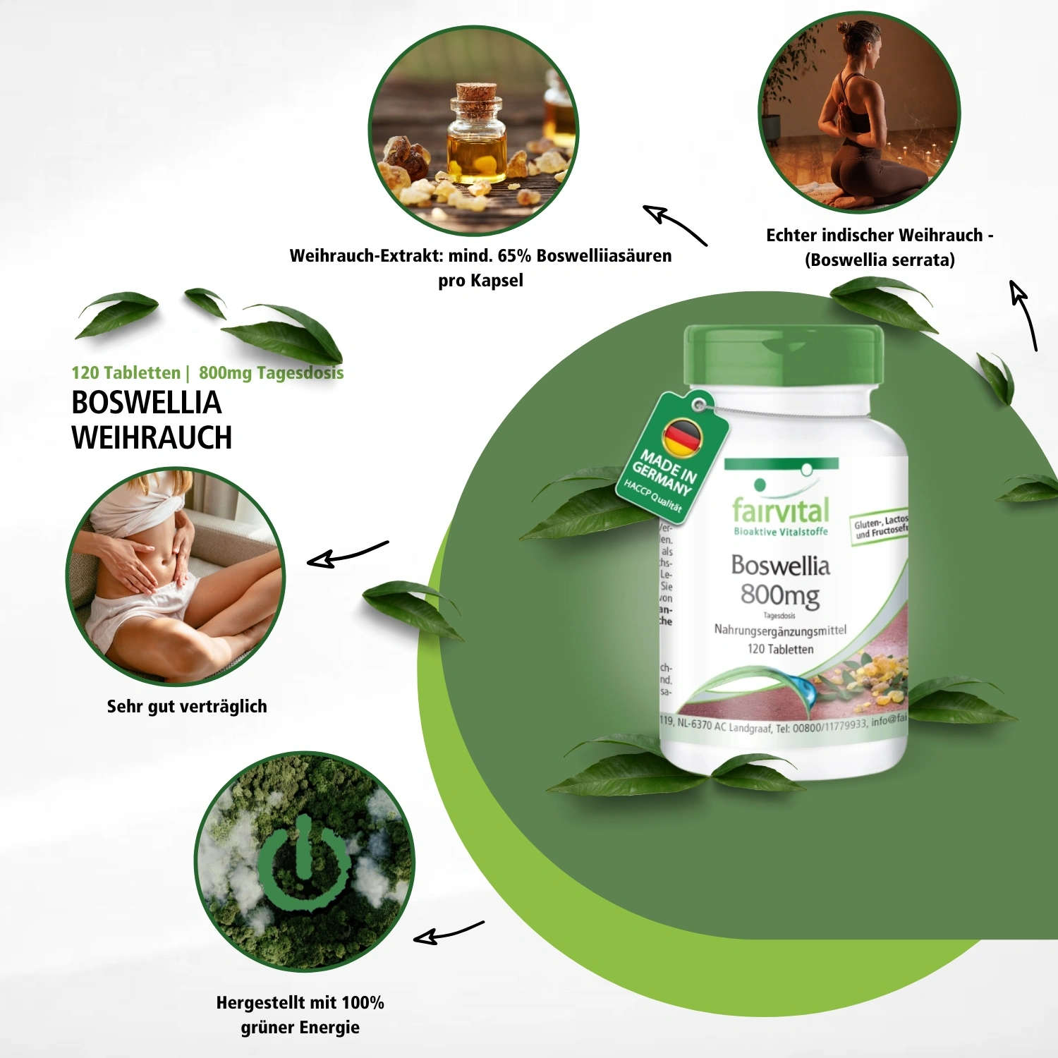 Boswellia 800mg Tagesdosis - Boswellia Serrata - Indischer Weihrauch - 120 Tabletten - Hochdosiert und Vegan | Fairvital