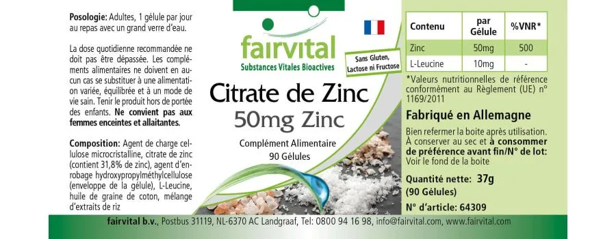 Zinc citrate containing 50mg zinc - 90 capsules