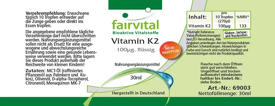 Vitamina K2 líquida 100µg por 10 gotas - 30ml