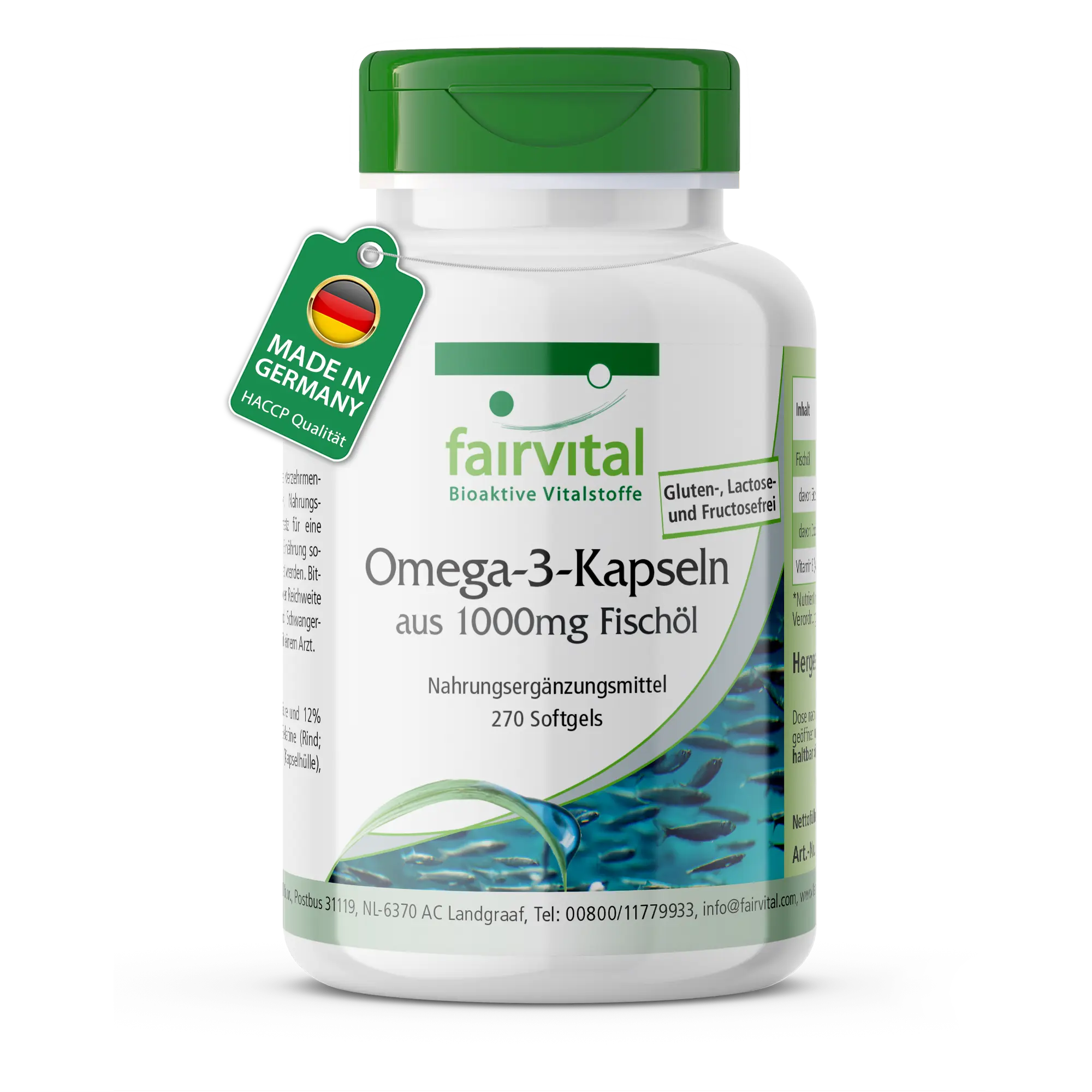 Omega-3-Kapseln aus 1000mg Fischöl - 270 Softgels - mit EPA, DHA & Vitamin E - über 100% Bedarfsabdeckung | Fairvital