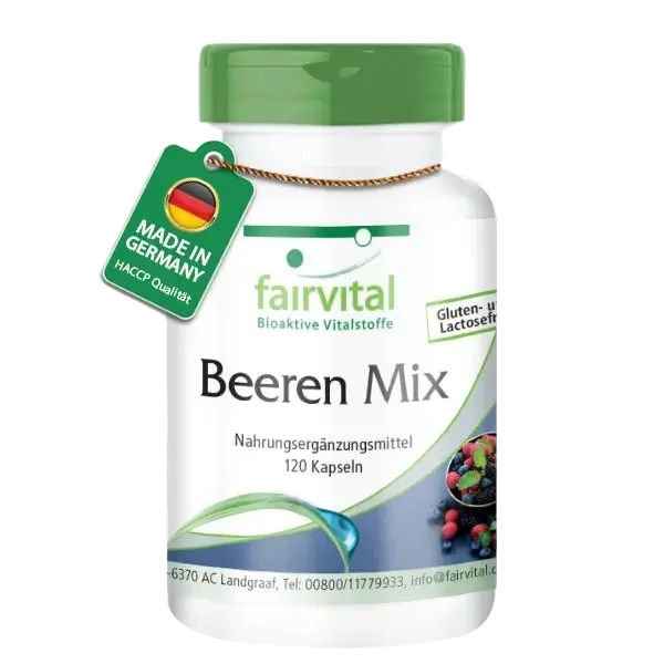 Beeren Mix - 8 Beeren mit Spirulina - 120 Kapseln - Vegan | Fairvital Beeren Mix - 8 Beeren mit Spirulina - 120 Kapseln - Vegan | Fairvital