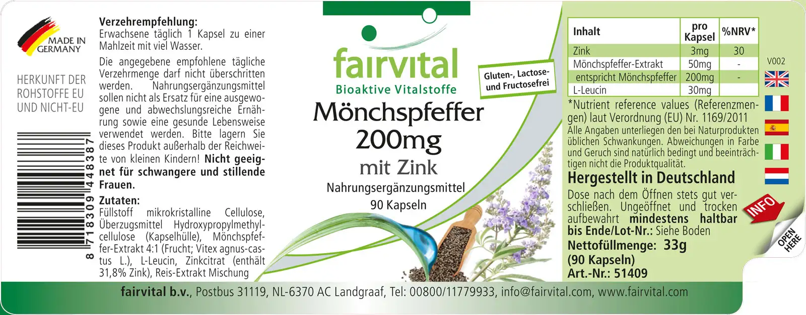 Poivre des moines 200mg avec zinc - 90 gélules