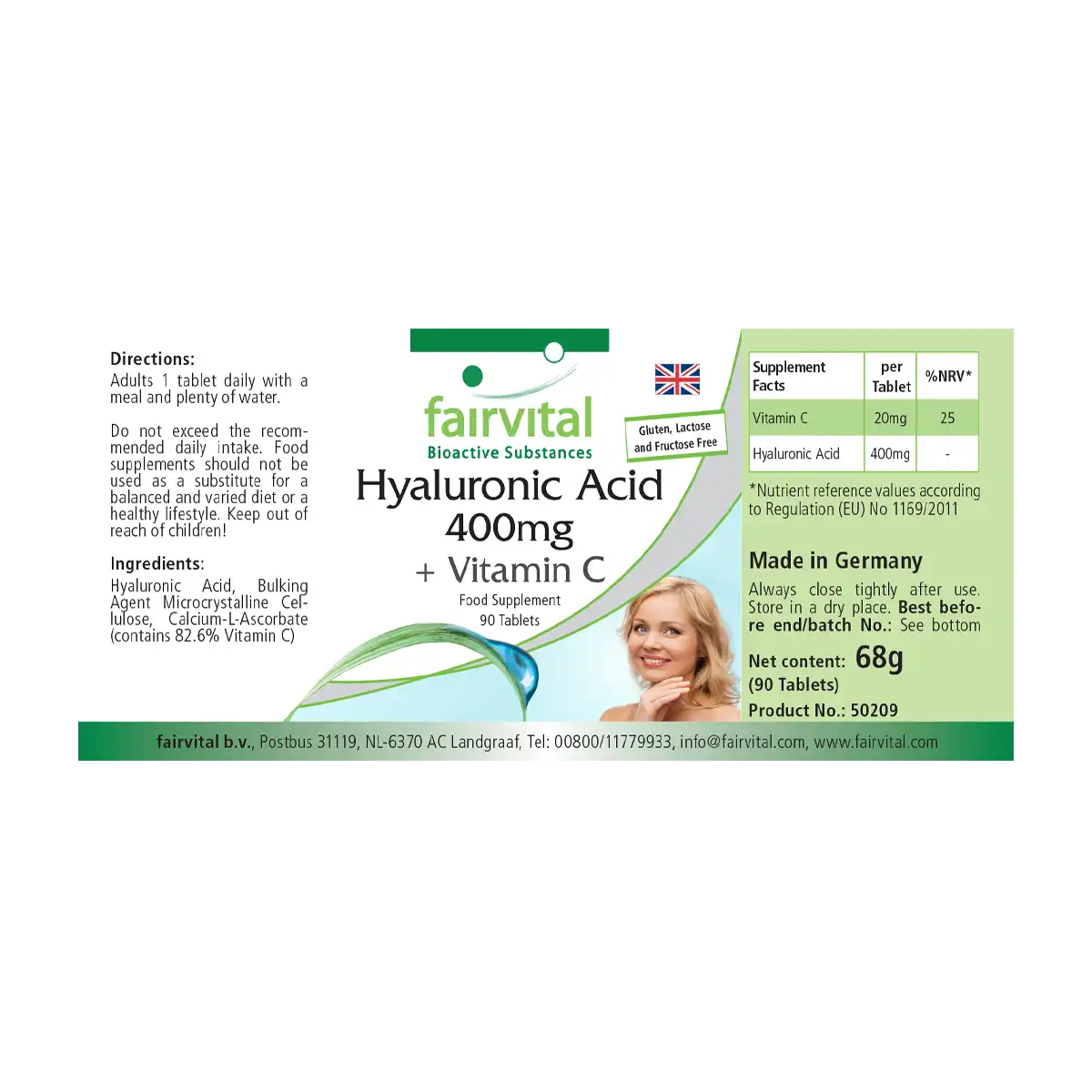 Ácido Hialurónico 400mg + Vitamina C - 90 comprimidos
