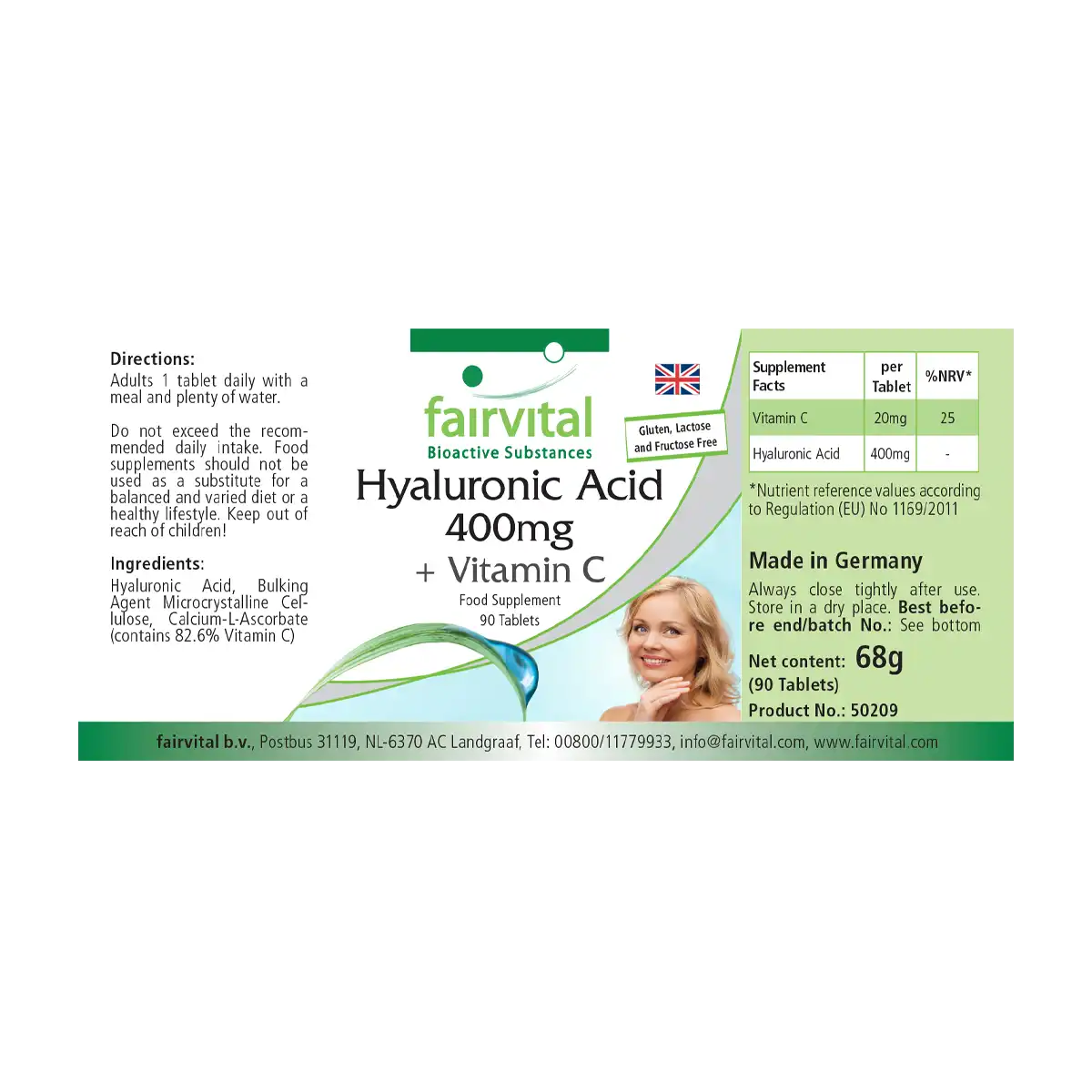 Acide hyaluronique 400mg + Vitamine C - 90 comprimés