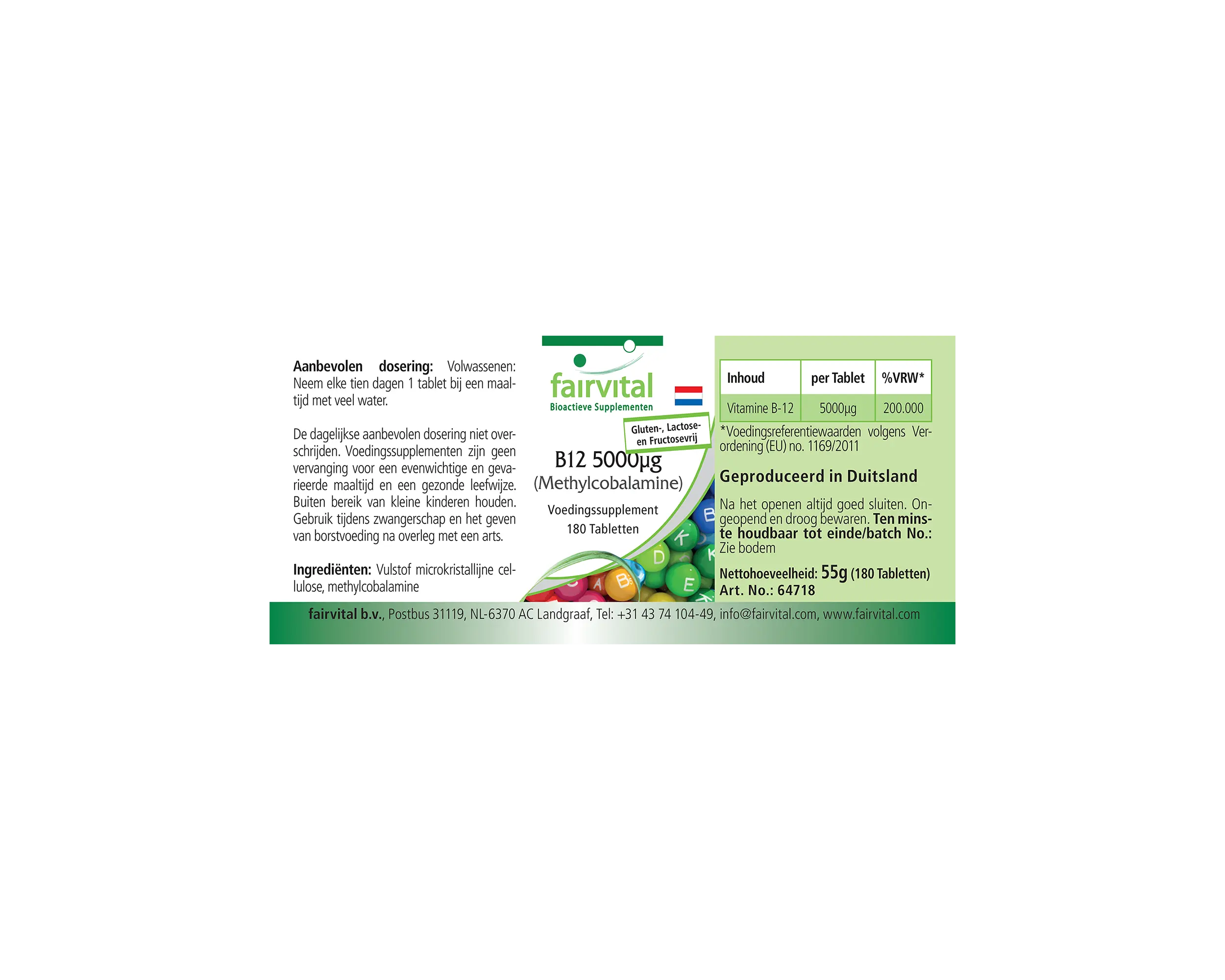 B12 5000μg (Methylcobalamin) - 180 Tabletten - für Energie, Nerven & Psyche - hochdosiert und vegan | Fairvital