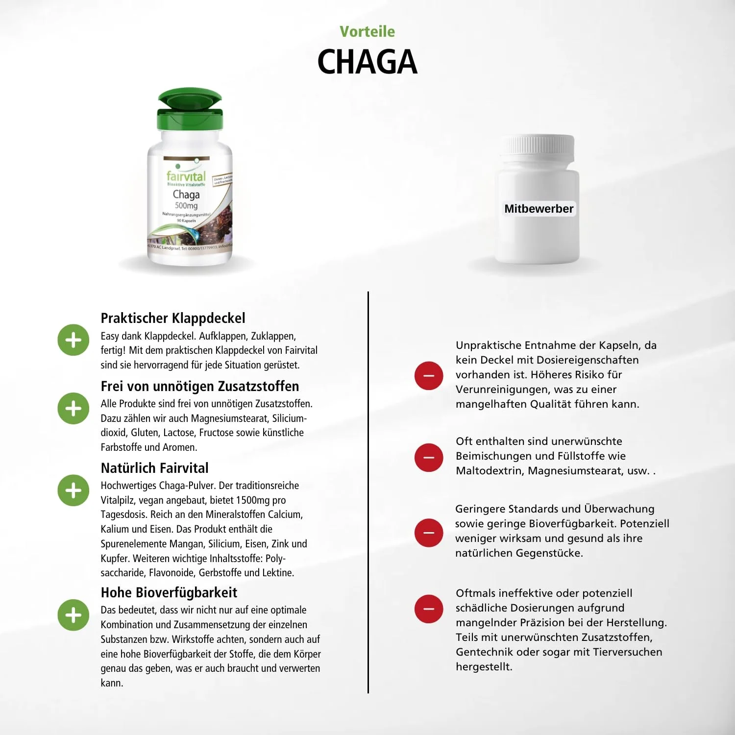 Chaga 500mg - 90 Kapseln - Schluckfreundlich - Inonotus obliquus - Hochdosiert und Vegan | Fairvital