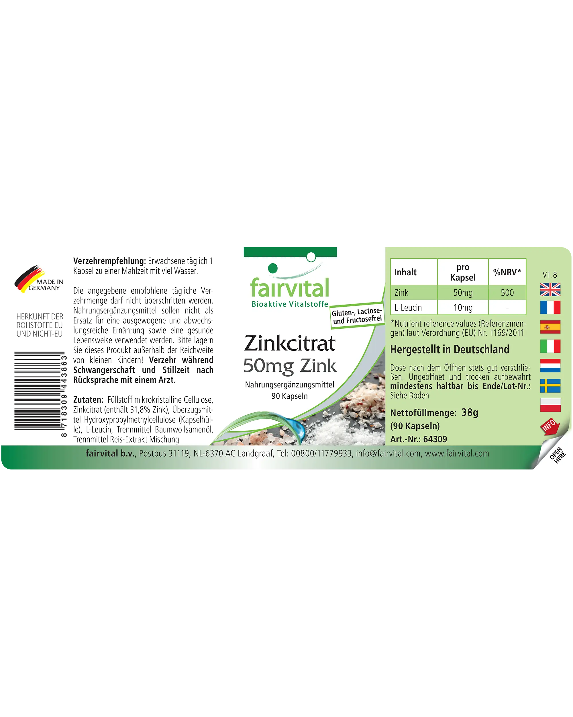 Citrato de Zinc con 50mg de Zinc - 90 Cápsulas