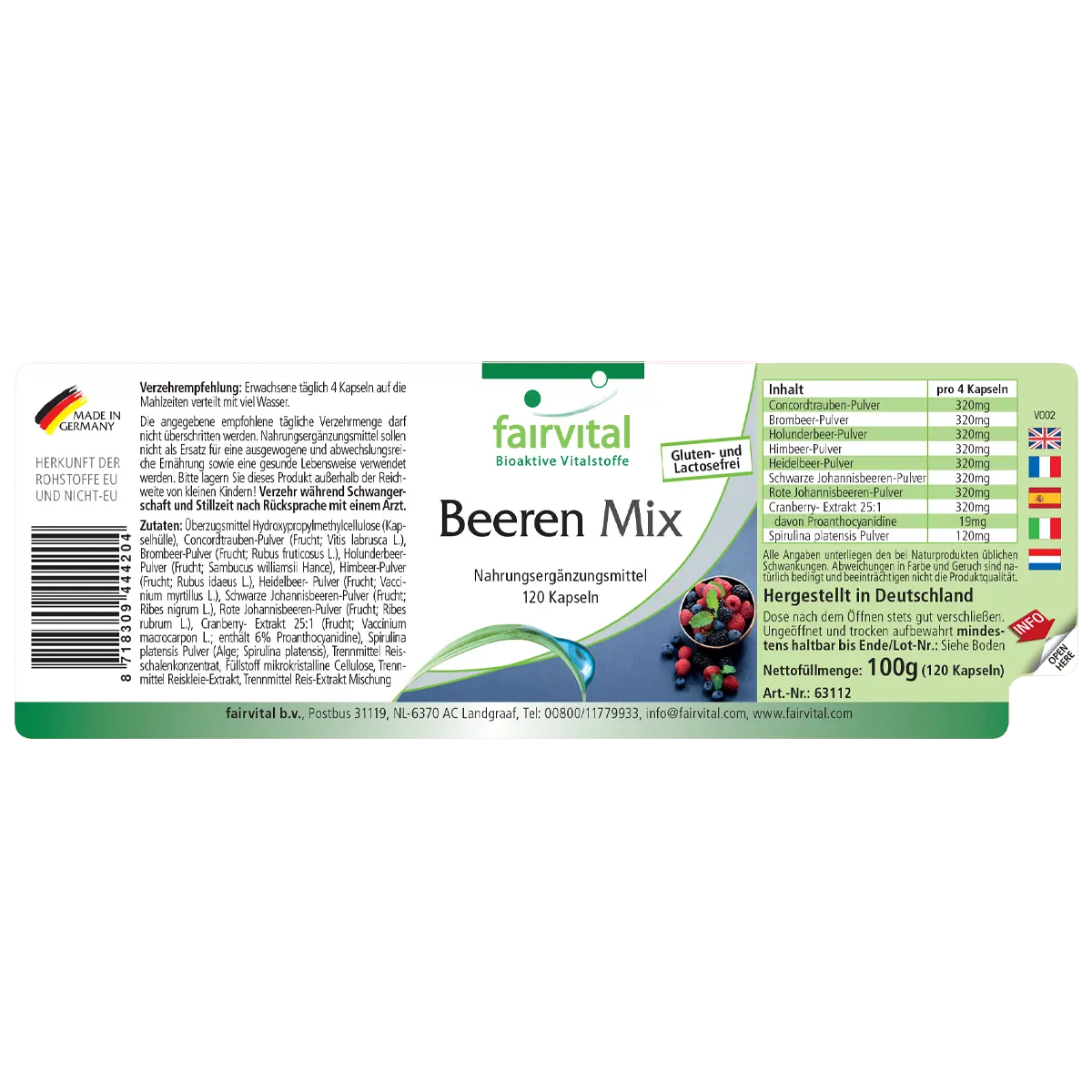 Beeren Mix - 8 Beeren mit Spirulina - 120 Kapseln - Vegan | Fairvital Beeren Mix - 8 Beeren mit Spirulina - 120 Kapseln - Vegan | Fairvital