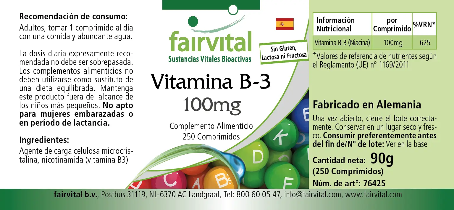 Vitamina B-3 Niacina 100mg - 250 comprimidos