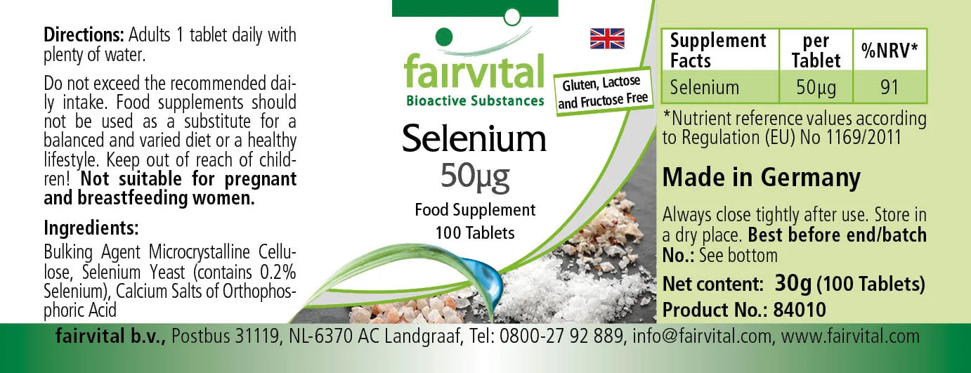 Selen 50µg - 100 Tabletten - für Schilddrüse, Immunsystem, Haar uvm. - Vegan | Fairvital Selen 50µg - 100 Tabletten - für Schilddrüse, Immunsystem, Haar uvm. - Vegan | Fairvital