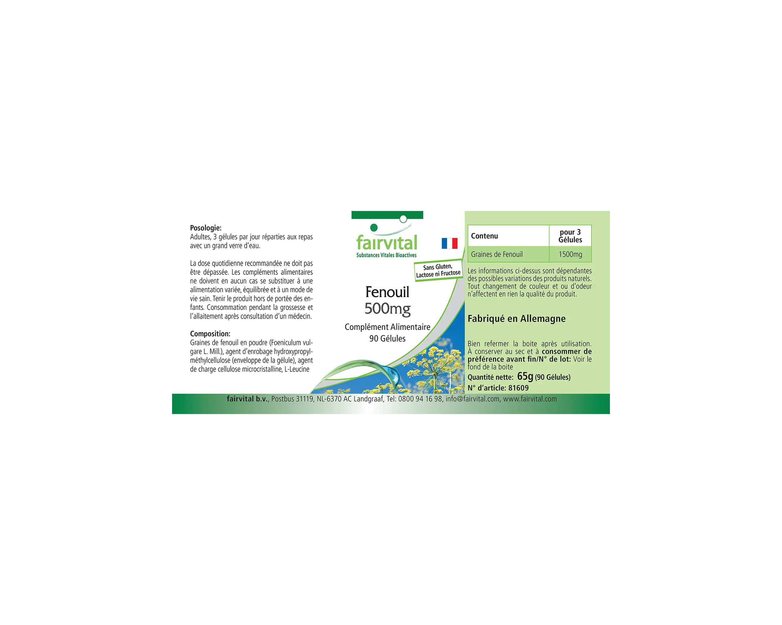 Fenchel 500mg - 90 Kapseln - Foeniculum vulgare Miller - Vegan | Fairvital