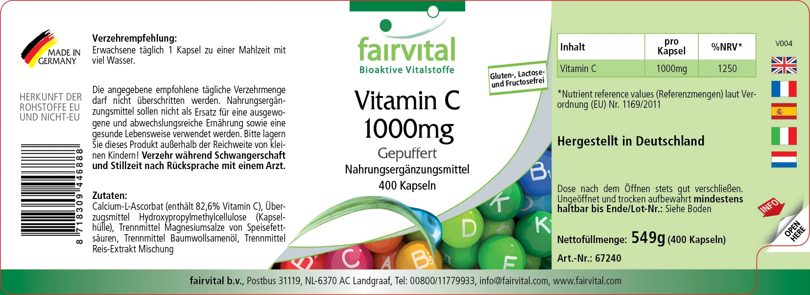 Vitamina C amortiguada  1000mg - 400 Cápsulas
