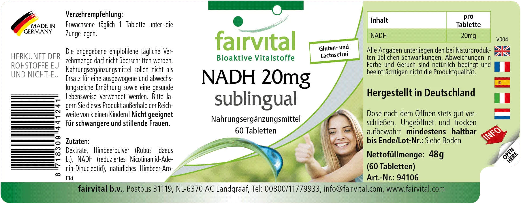 NADH 20mg sublingual – 60 comprimidos