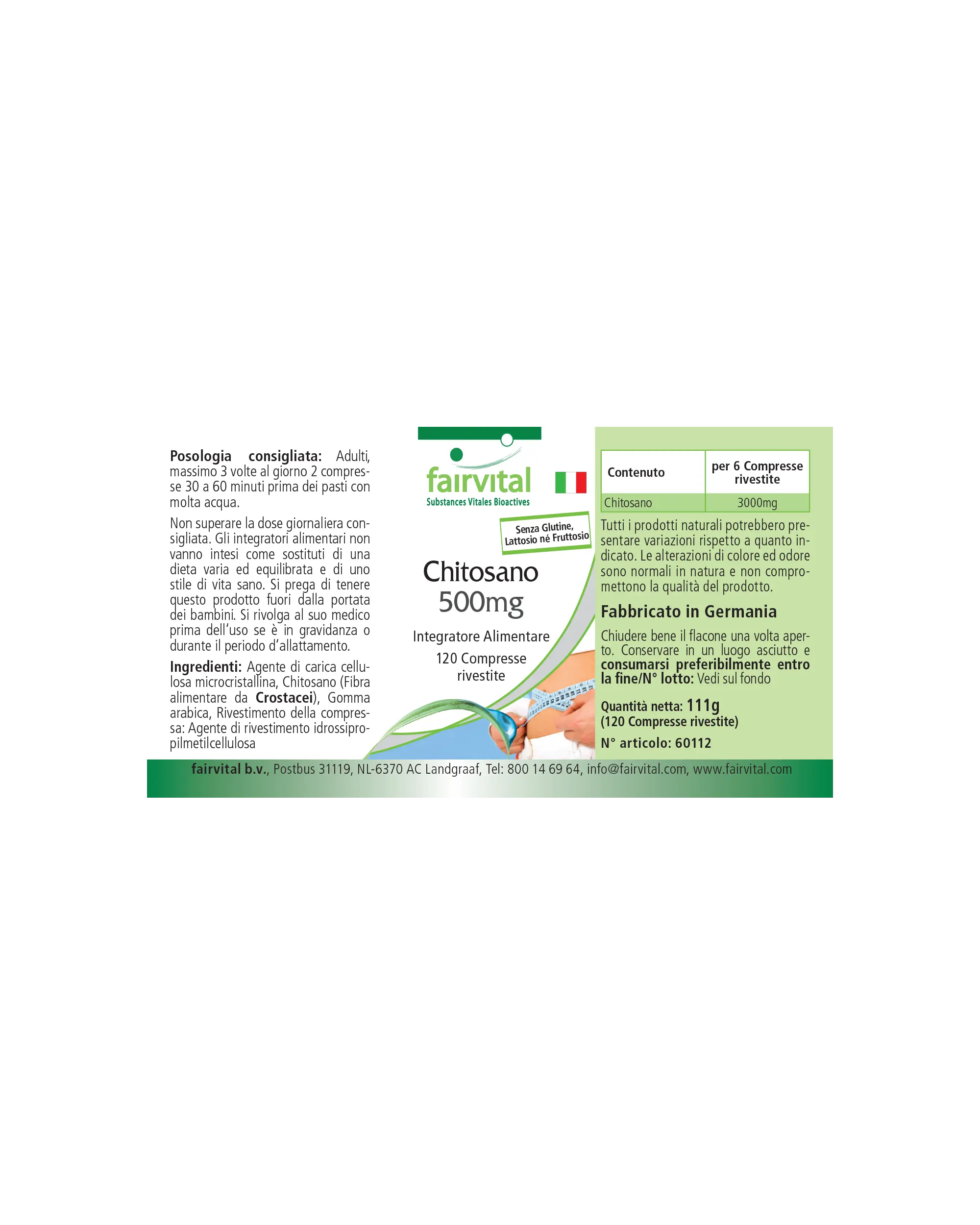 Chitosan 500mg - 120 filmomhulde tabletten - 3000mg per dagelijkse dosering - natuurlijke vezel - hoge dosering - gemakkelijk door te slikken | Fairvital