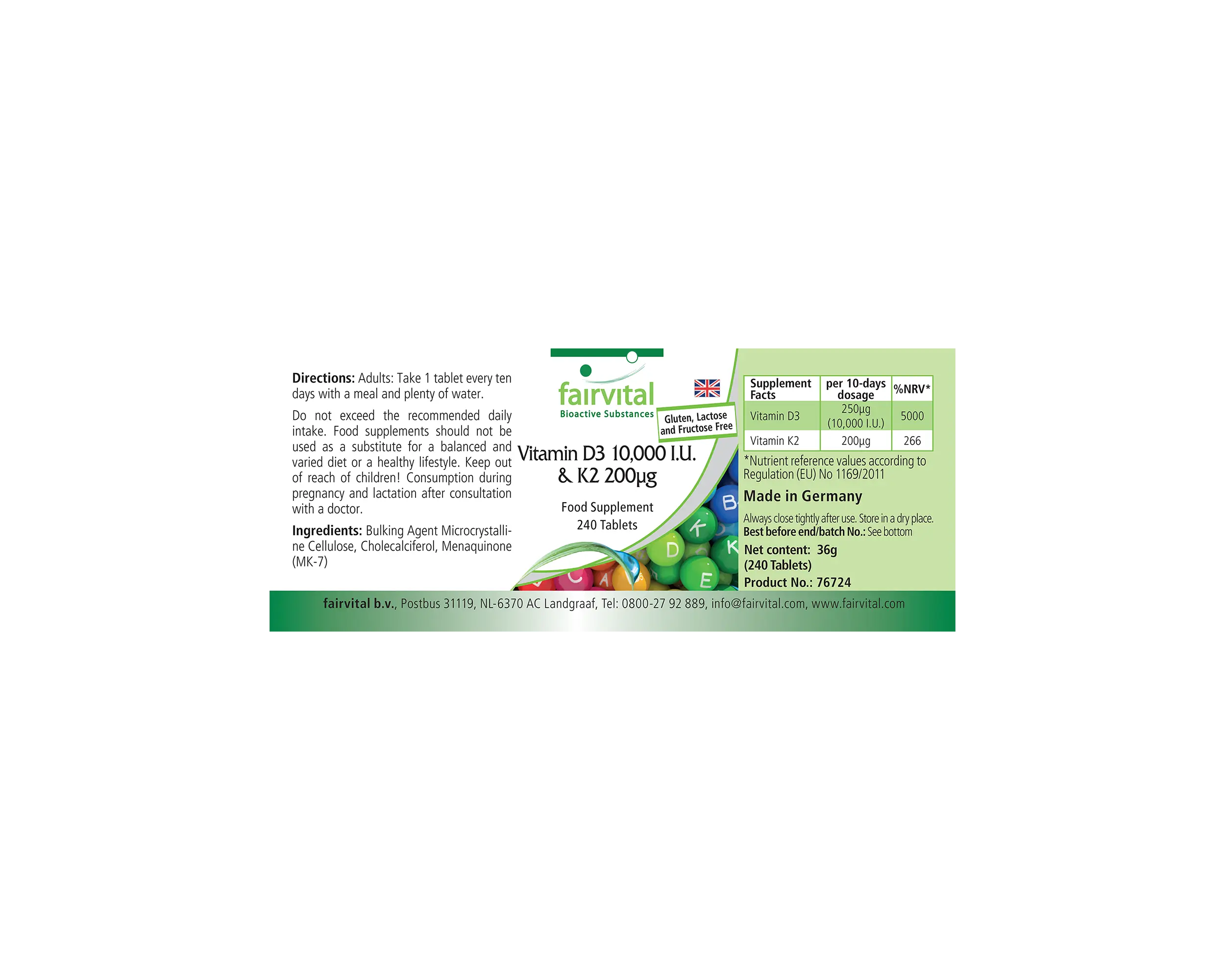 Vitamin D3 10.000 I.E. & K2 200μg
