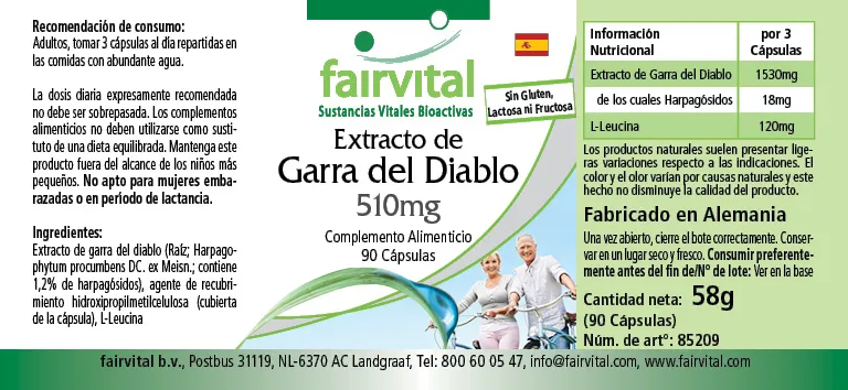 Teufelskralle Extrakt 510mg - 90 Kapseln - Harpagophytum procumbens - Hochdosiert und Vegan | Fairvital Teufelskralle Extrakt 510mg - 90 Kapseln - Harpagophytum procumbens - Hochdosiert und Vegan | Fairvital