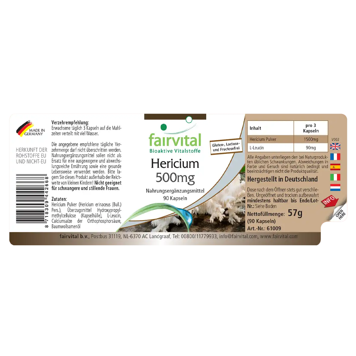 Hericium 500mg - 90 Kapseln - Hericium Erinaceus - Hochdosiert und Vegan | Fairvital Hericium 500mg - 90 Kapseln - Hericium Erinaceus - Hochdosiert und Vegan | Fairvital