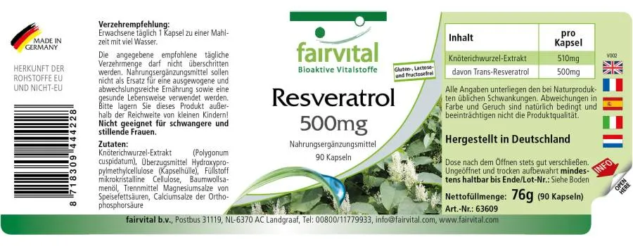 Resvératrol 500mg - 90 gélules