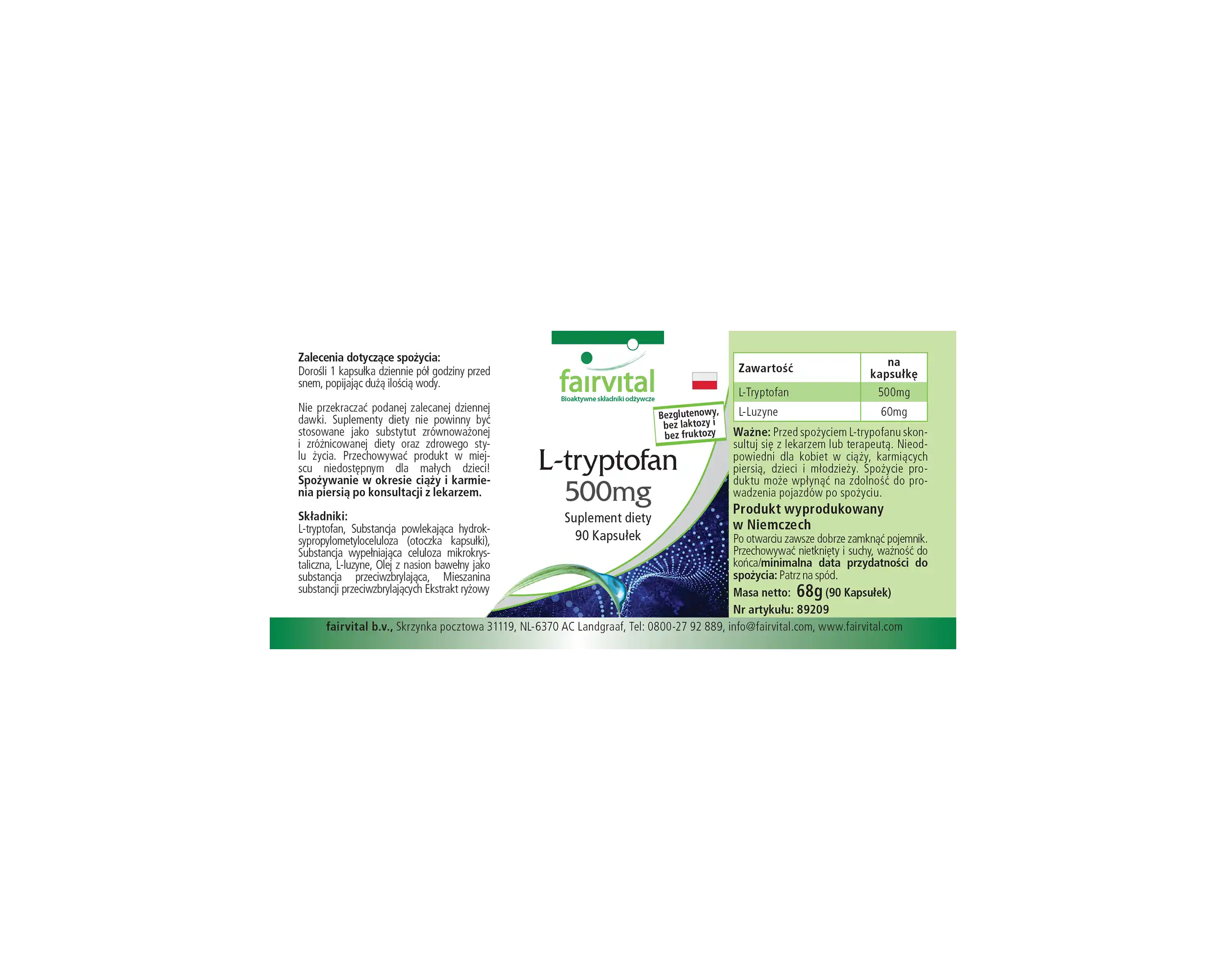 L-Tryptophan 500mg - 90 Kapseln - essentielle Aminosäure - Hochdosiert und Vegan | Fairvital