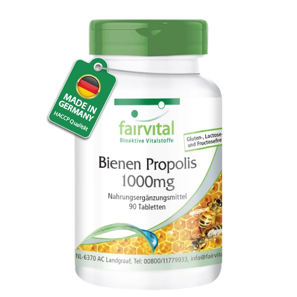 Bee Propolis 1000 mg – 90 tablets – Natural bee resin extract – 3% galangin – High dosage | Fairvital Bee Propolis 1000 mg – 90 tablets – Natural bee resin extract – 3% galangin – High dosage | Fairvital
