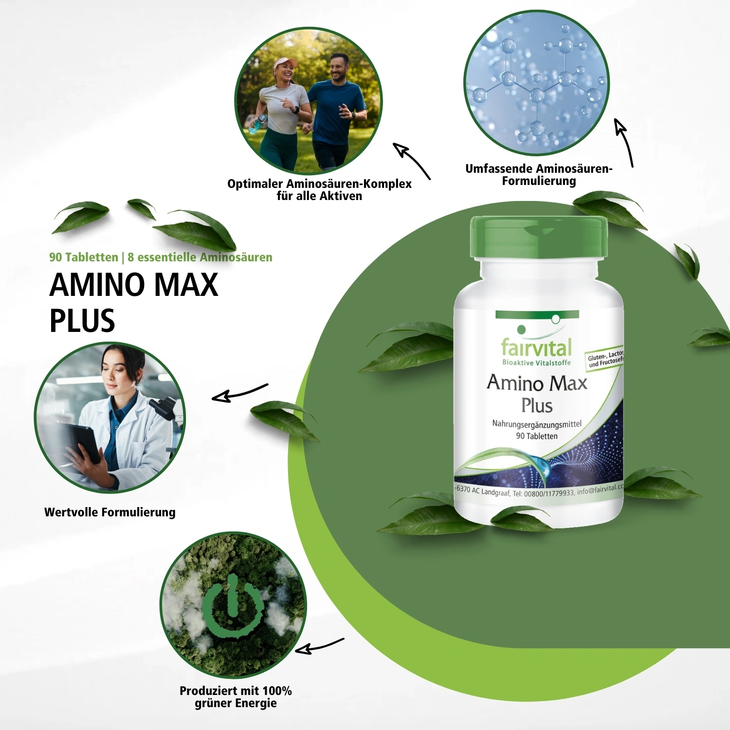 Amino Max Plus -für Leberfunktion und Fettstoffwechsel - 90 Tabletten - Hochdosiert und Vegan | Fairvital