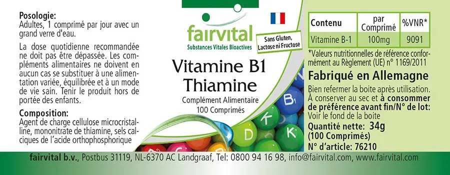 Vitamin B-1 Thiamin - 100 tablets