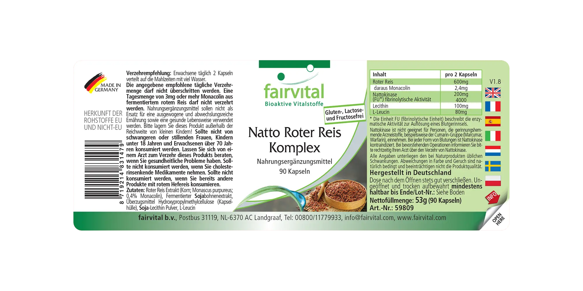 Natto Roter Reis Komplex - 90 Kapseln - mit Monacolin K und Nattokinase - Vegan | Fairvital Natto Roter Reis Komplex - 90 Kapseln - mit Monacolin K und Nattokinase - Vegan | Fairvital