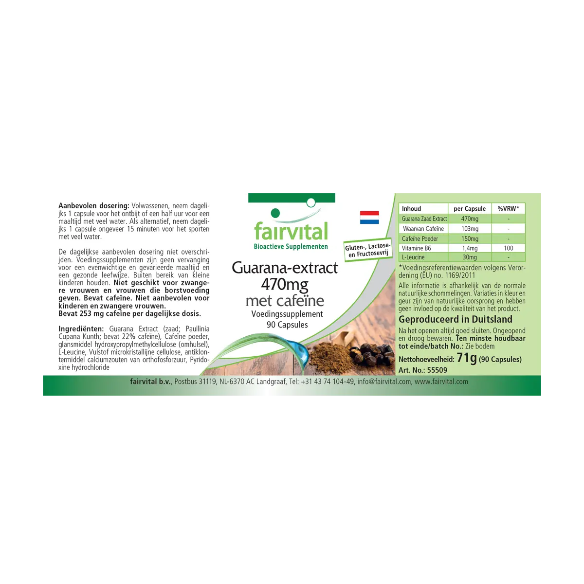 Extracto de guaraná 470mg con cafeína Extracto de guaraná 470mg con cafeína