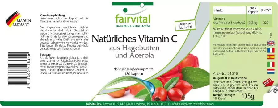 Natural Vitamin C from acerola - 180 capsules